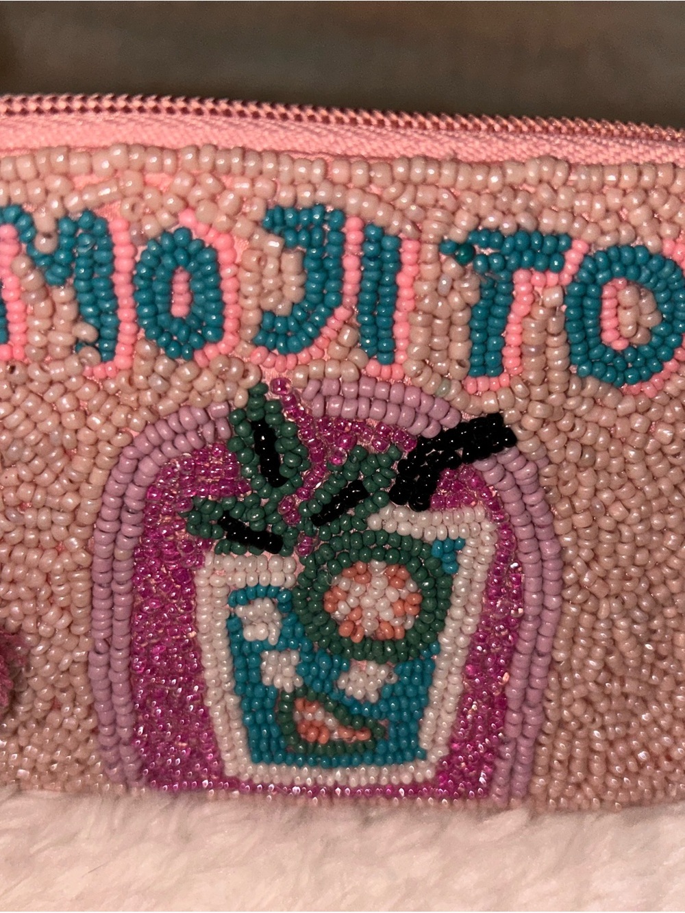 Beaded Pink & Teal Tropical Drink Clutch